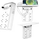 Preliminark Wall Outlet Extender with Shelf Night, Outlet Extended with Surge Protector and Shelf 6 Ac Outlets, 3 USB & 1 USB C Charging Ports, for Home Office