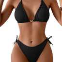 Eomenie Ribbed Bikini Sets for Women Sexy Halter Triangle Top Two Piece Bathing Suit Tie Side Swimsuit (Medium, Black)