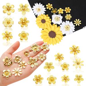 Hotop 60 Pcs Graduation Cap Gold Flower Embellishments Faux Mini Flowers Flat Back Decorations for Grad Cap Topper DIY Craft Art Decor
