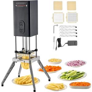VEVOR Commercial French Fry Cutter, 1/2-Inch 3/8-Inch Blade Stainless Steel Vegetable Fruit Chopper with 2 Replacement Blades, Electric Potato Slicer Dicer for Restaurants & Home Kitchen