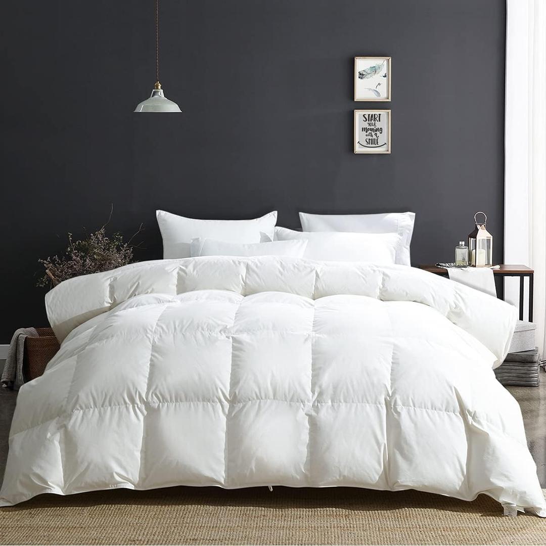 APSMILE King Size Luxury 100% Organic Cotton All Season Down Feather Fibers Comforter, Extra Fluffy Medium Warmth Duvet Insert (106x90, Ivory White)