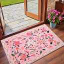 Macgace 2x3 Pink Floral Rug for Entryway, Flowers Printed Washable Small Rugs with Non Slip Backing for Girls Bedroom Kitchen, Cute Throw Carpet Front Door Entry Decor