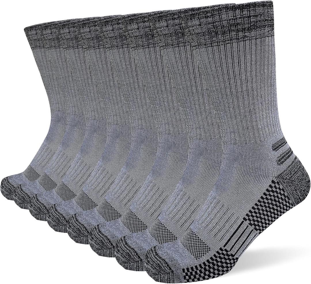 suaskk Men's Crew Work Boot Socks, Thick Cushioned Moisture Wicking Hiking Sock 3/4 Pairs, Size: 12-15