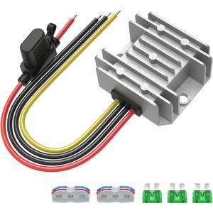 Kzreect 12V 10A 120W Step Down Converter, DC 17-65V to DC 12V Voltage Reducer, Voltage Regulator Transformer with Fuses Holder, Wire Terminals for Golf Cart Club Car Truck Vehicle, 14AWG Wire