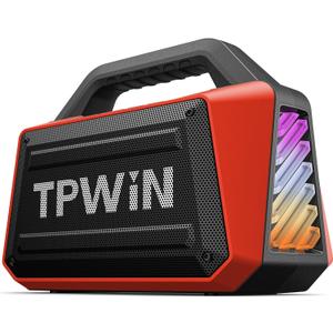 Portable Bluetooth Speakers - Wireless Speaker 80W Peak, Loud Speaker with Light, Strong Bass, BT 5.3, TWS, IPX6 Waterproof, 20H Playtime for Home Party Outdoor Beach Camping - Red