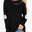 Halloween Shirts Women Long Sleeve Spooky Season Fall T Shirts Autumn Ghost Graphic Tees Thanksgiving Tops Black M