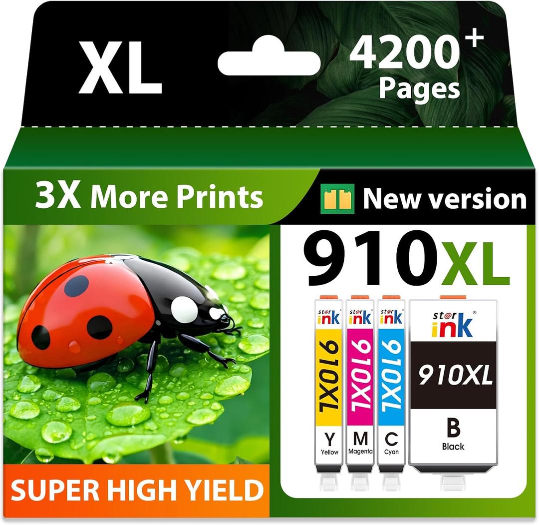 910XL Ink Cartridges for HP Printers Replacement for HP 910 910XL Ink Cartridges Combo Pack Work for HP OfficeJet Pro 8020 8025 8028 8035 8010 8015 8018 8022 Printers, 910XL Black and Color, 4 Pack