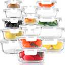 KOMUEE 15-Piece Glass Food Storage Containers Set, Meal Prep Containers with Snap Locking Lids, Airtight Lunch Containers, Microwave, Oven, Freezer & Dishwasher Safe, White