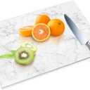 JAMBALAY Tempered Glass Cutting Board, 10"x14" for Kitchen Dishwasher Safe with Rubber Feet, Scratch Resistant, Heat Resistant, Shatterproof, Marble Pattern