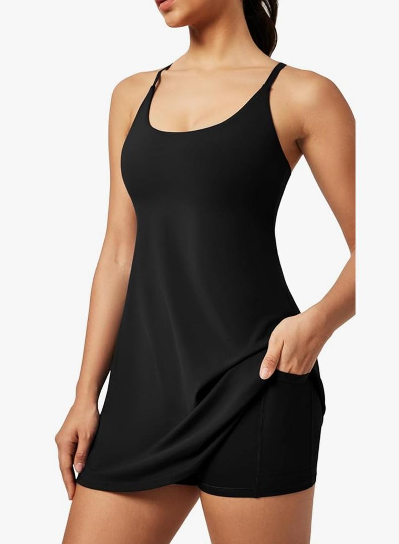 ELLE SPORT Tennis Dress for Women Athletic Golf Workout Dress with Built-in Shorts and Bra, Adjustable Straps & Pockets M