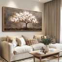 Wapluam Extra Large Framed Wall Art,Wall Decor for Living Room,Tree of Life Wall Art,Neutral Abstract Canvas Painting Art Prints,Modern Rustic Pictures for Bedroom Bathroom Dining Room Office 60"X30"