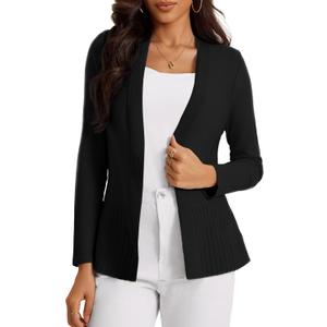 Women's Casual Open Front Sweater Long Sleeve Rib Knit Draped Cardigan (Medium, Black)