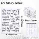 168PCS Food Pantry Labels, Kitchen Container Storage Labels, Kitchen Pantry Label for Food Containers, Preprinted Black Script Vinyl Stickers for Organization Canisters, Jars, Boxes and Bottles