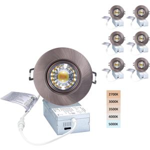 Premium Canless Recessed Gimbal Downlight Rotatable-Spotlight 5 CCT 3 Inch Eyeball Ceilling Potlight, Dimmable Recessed Lights Fixture with Junction Box, 8W, Oil Rubbed Bronze, 6P