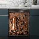3D Copper Relief Coffee Kitchen Decor Dishwasher Magnet Panel Cover, Coffee Beans Decor Magnetic Refrigerator Sticker, Coffee Machine Fridge Magnets Cover (Vinyl 23" x 26" Magnetic)