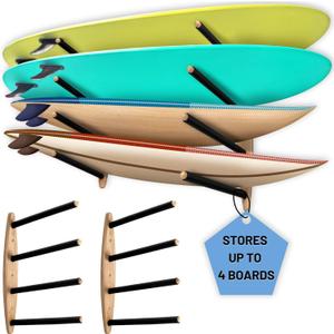 Hang 11 Surfboard Wall Rack, Surfboard Rack for Wall Mount, Sustainable Wooden Surf Board Storage for Garage, Surf Hangers, Horizontal Paddle Board SUP & Wakeboard Holder