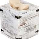 Distressed Farmhouse Square Solid Wood Tissue Box Cover with Slide-Out Bottom Panel Honey Brown Tissue Box Holder for Bathroom Living Room Dining Room Bedroom Toilet (Washed White)