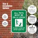 SmartSign All Pets Must Be On Leash Sign - 2 Pack, Please Clean Up After Your Pet Sign, 18 x 12 inch, 2mm Thick Aluminum Composite, Green and White, Made in USA