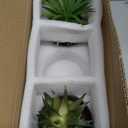 MyGift Succulents Plants Artificial, Fake Faux Indoor House Plants in Round Brown Ceramic Pots, Set of 3