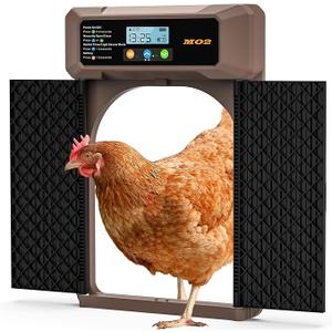 Automatic Chicken Coop Door Solar Powered with Single-Direction Double Door, LCD Screen Electric Chicken Door with 4 Open Mode of Timer, Light Sensor, Remote Control, Manual, Rechargeable Poultry Door