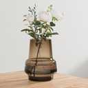 Amber Glass Vase Bud Flower Vase with Modern Design, Brown Wide Mouth Decorative Vase Gift for Home Decor, Living Room, Dining Table, Entryway, Shelf, Wedding, Office, 7.3 Inch (Amber)