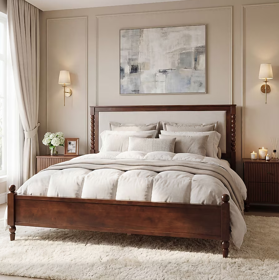 Christopher Knight Home Farmhouse Brown Wood Frame Queen Size Platform Bed with Upholstered Headboard Spindle Design (Only Headboard)