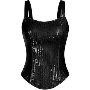 GRACE KARIN Sequin Tank Tops for Women Bustier Corset Top Sparkle Sexy Slim Camisole Sleeveless Party (Small, Black)