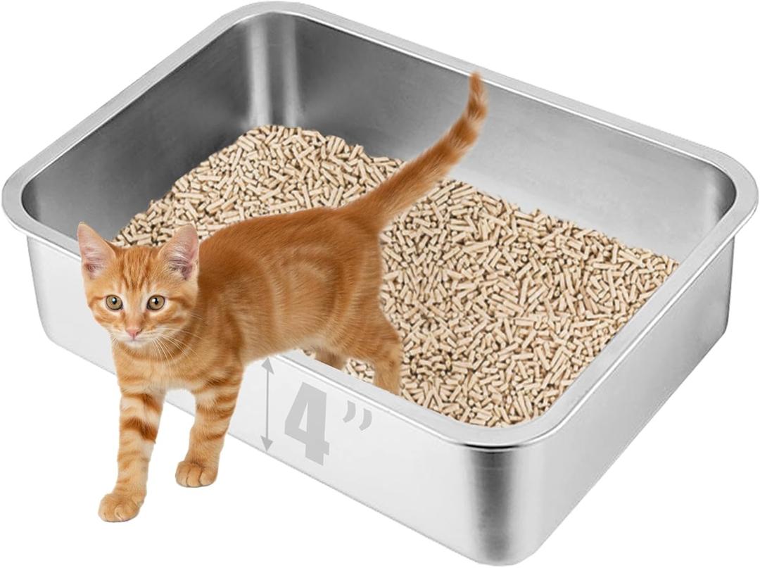 Stainless Steel Kitten Litter Box, 15.7"11.8"4" Low Entry Cat Litter Box for Small Cat, Kitty Shallow Litterbox for Guinea Pig, Puppy, Hamsters Toilet