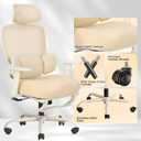 Ergonomic Office Chair with Footrest, Mesh Desk Chair with Adjustable Headrest & Armrests & Dynamic Floating Wing Lumbar Support, High Back Computer Chair for Home Office, BIFMA Certified, Beige