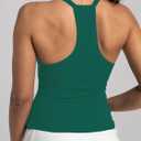 Danysu V Neck Racer Back Tank Top for Women Padded Ribbed Long Tank Fitted Basic Cami Tops (Green, M)