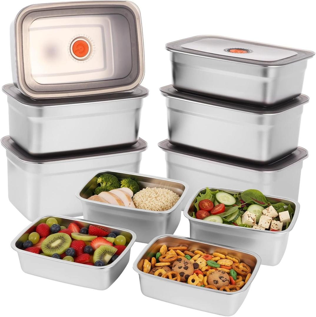 10pcs Stainless Steel Food Storage Containers with Lids, Stackable Airtight Food Storage Containers for Kitchen, Meal Prep, and Leftovers, Freezer and Dishwasher Safe, 1000-2800 ML/33.8-94.6 OZ