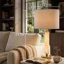 Table Lamp with Night Light, Desk Light with USB A&C Charging Ports, Stepless Dimmable Bedside Light for Reading and Nightstand, Modern Marble Lamp for Bedroom and Living Room