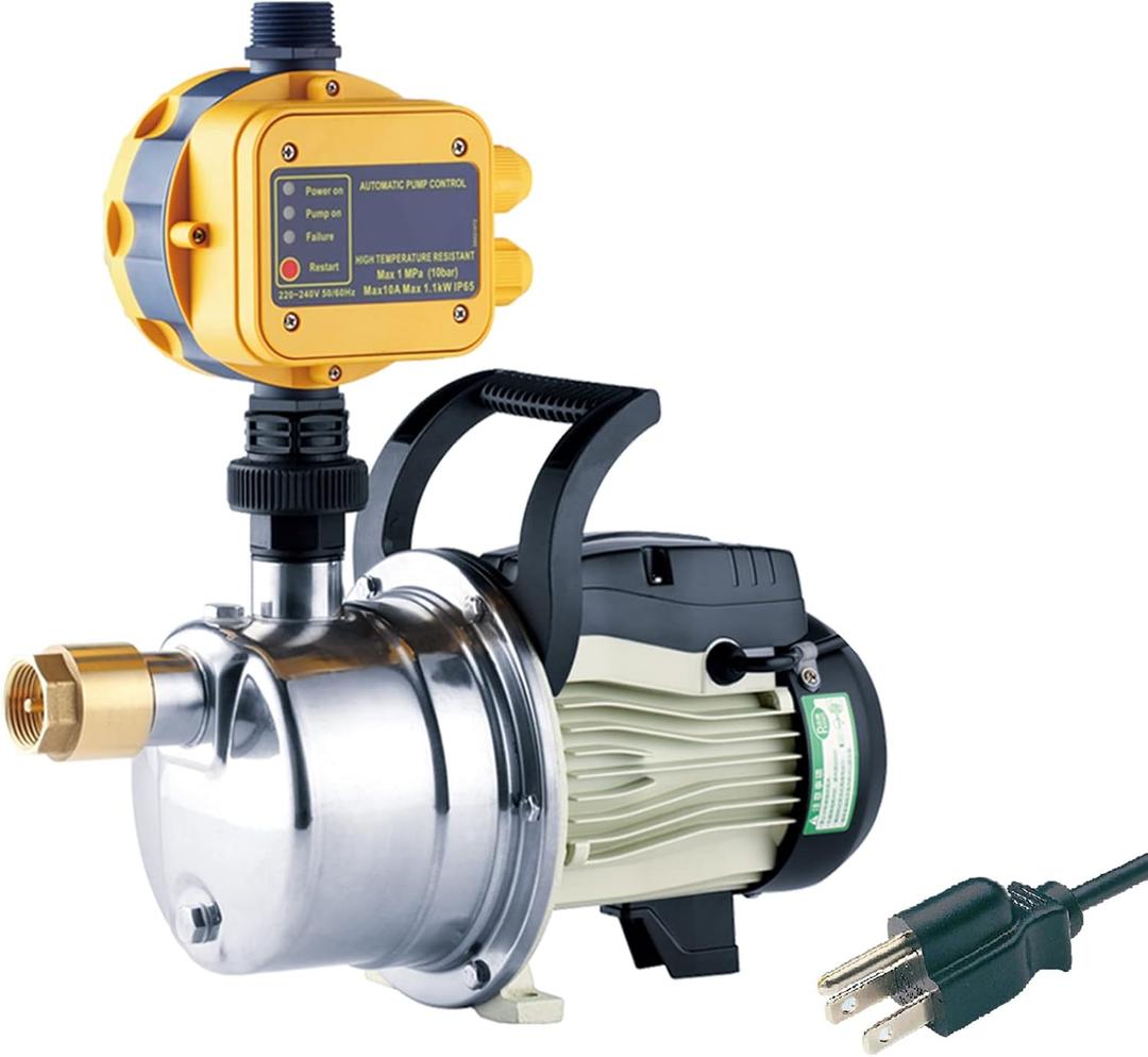 TDRSUPER 1/2 HP Water Pressure Booster Pump with Smart Controller, 845GPH, 110V, Stainless Steel Well Pump, Automatic Water Transfer Jet Pump for Home, Garden, Lawn, Irrigation