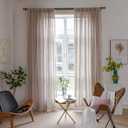 Linen Curtains 84 Inches Long - Embroidery Striped Farmhouse for Living Room, Tassel Boho for Bedroom, Light Filtering 2 Panels Set Rod Pocket Drapes (52" W x 84" L, Khaki)