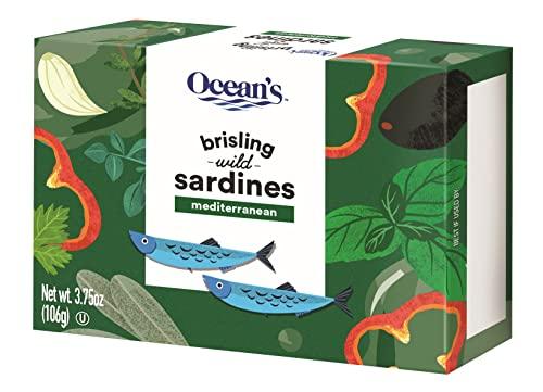 Ocean's Brisling Wild Sardines | Mediterranean | 3.75 oz - 3 Pack | Lightly Smoked | Kosher |