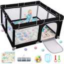 Baby Playpen with Mat, Durable and Secure Baby Play Pen, 5050 Playpen Kids Activity Play Center, Equipped with Anti-Slip Suckers and a Zipper Gate Black