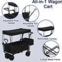 200L Collapsible Wagon Cart with Canopy, Heavy Duty Folding Tools Utility Cart with Wheels for Outdoor Camping, Black