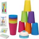 Family Game Battle Stacking Cups, Table Game Color Sorting Cognitive Training Stacking Cups, Puzzle Competitive Parent-Child Interactive Toys Halloween (54 Cards, 12 Cups, 1 Bell)
