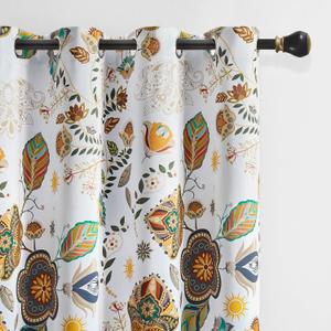 White Vintage Floral Blackout Curtains 2 Panels for Living Room Thermal Insulated Boho Farmhouse Paisley Curtain Mid Century Patterned Blackout Grommet Bedroom Window Drapes, 51"x90"