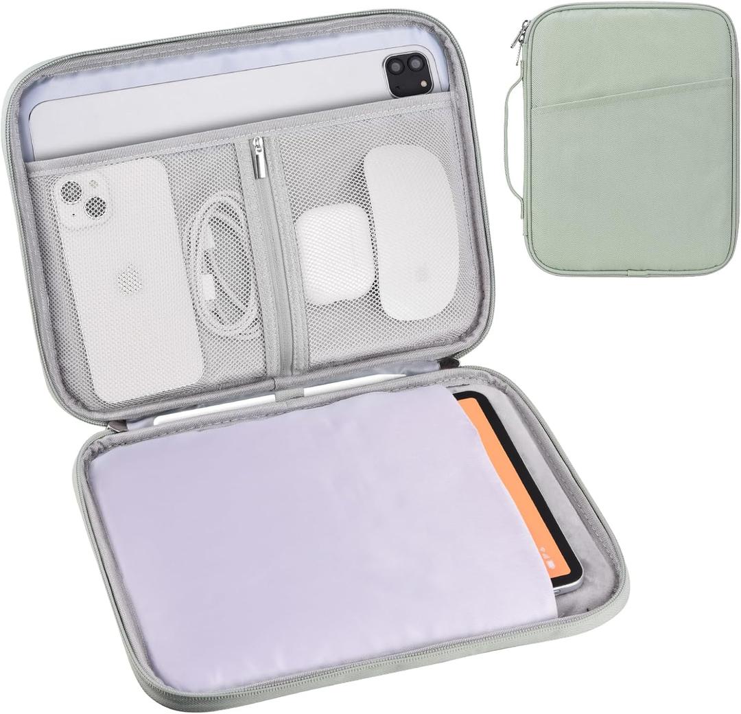 3 x 9-11 Inch Tablet Carrying Sleeve, Padded Travel Bag for iPad Pro 11-in (M4), iPad 10.9 (10th Gen), iPad Air 11-in (M2), Galaxy Tab S9/S8 (Green-Updated Version, 9-11)