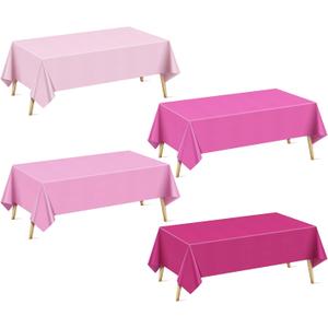 Just Shimmer 4 Pieces Pink Series Rectangle Tablecloth, 54x72 Solid Color Waterproof & Spillproof Disposable Plastic Table Cover, Durable Party Tablecloth for Dining, Buffet, Picnic, Outdoor Events
