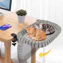 Pawow X-Large Cat Desk Bed - 90 Foldable Space-Saving Cat Beds, 2 Washable Covers (Faux Rabbit Fur & Cool Mesh), Heavy-Duty Frame Supports 40lbs, Easy Install Pet Perch for Office & Game Tables