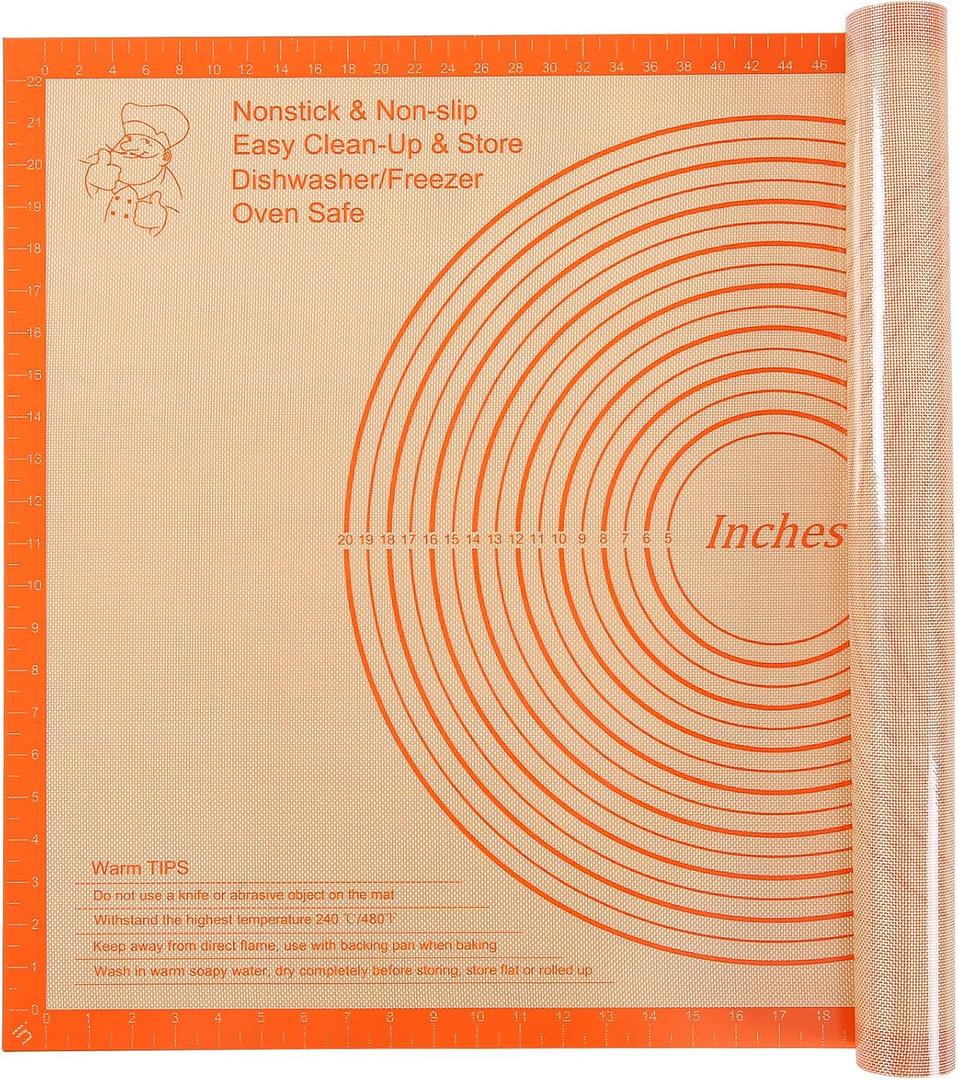 Silicone Pastry Mats 36X24 Inch Extra Large Baking Mat Non-slip and Reusable Dough Mats with Measurements, Nonstick Kneading Board -For Dough, Pastry, Pie Crust, Fondant, Cookies, Bread, Pasta, Pizza (Orange)
