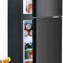 Anypro 3.2 Cu.Ft Fridge with Freezer with 2 Doors, Refrigerator with 7 Level Temperatures, LED Light, Adjustable Shelves, Food Storage Cooling Drink for Bedroom, Office, Dorm, Apartment, Black