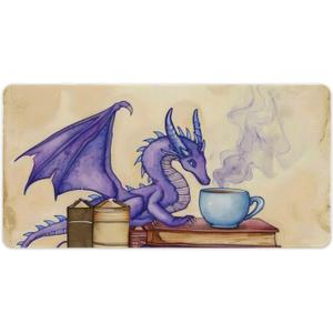 Funny Coffee Book Dragon Mouse Pad Gaming Large Cute Mousepad Vintage Desk Mat Pad for Laptop Keyboard and Mouse Non-Slip Rubber Office Desk Accessories 23.6" X 11.8"