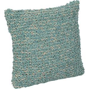 Creative Co-Op, Blue Woven Cotton Blend Boucl Pillow, Cream, Square