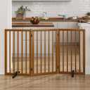 Dog Gate 32" Tall Foldable Dog Gate for Doorways Freestanding Pet Gate for Dogs Indoor (Walnut, 3 Panel)