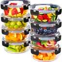 Sorbus 16pc Glass Meal Prep Containers Set 8 Round 32oz Containers with Airtight Lids Freezer, Dishwasher, Oven Safe Reusable Food Storage Bowls, 4 Cup Capacity for Meal Prep and Storage