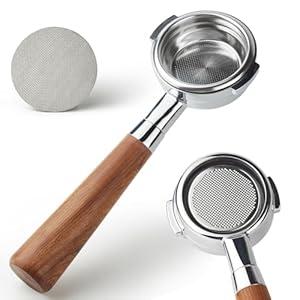 58 mm Bottomless Portafilter with Puck Screen 2 Ears Espresso Portafilter Compatible with E61 Group Head Espresso Machines,Flair 58,ECM,Rocket,Sanremo,Stainless Steel and Rosewood Handle