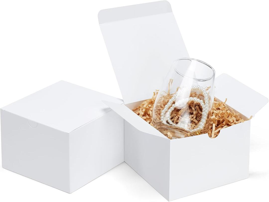 Eupako White Gift Boxes 5x5x3.5 25 Pack Kraft Paper Gift Boxes with Lids for Crafting, Gifts, Wedding, Birthday, Party, Cupcake (5x5x3.5"_25 Pack_White)